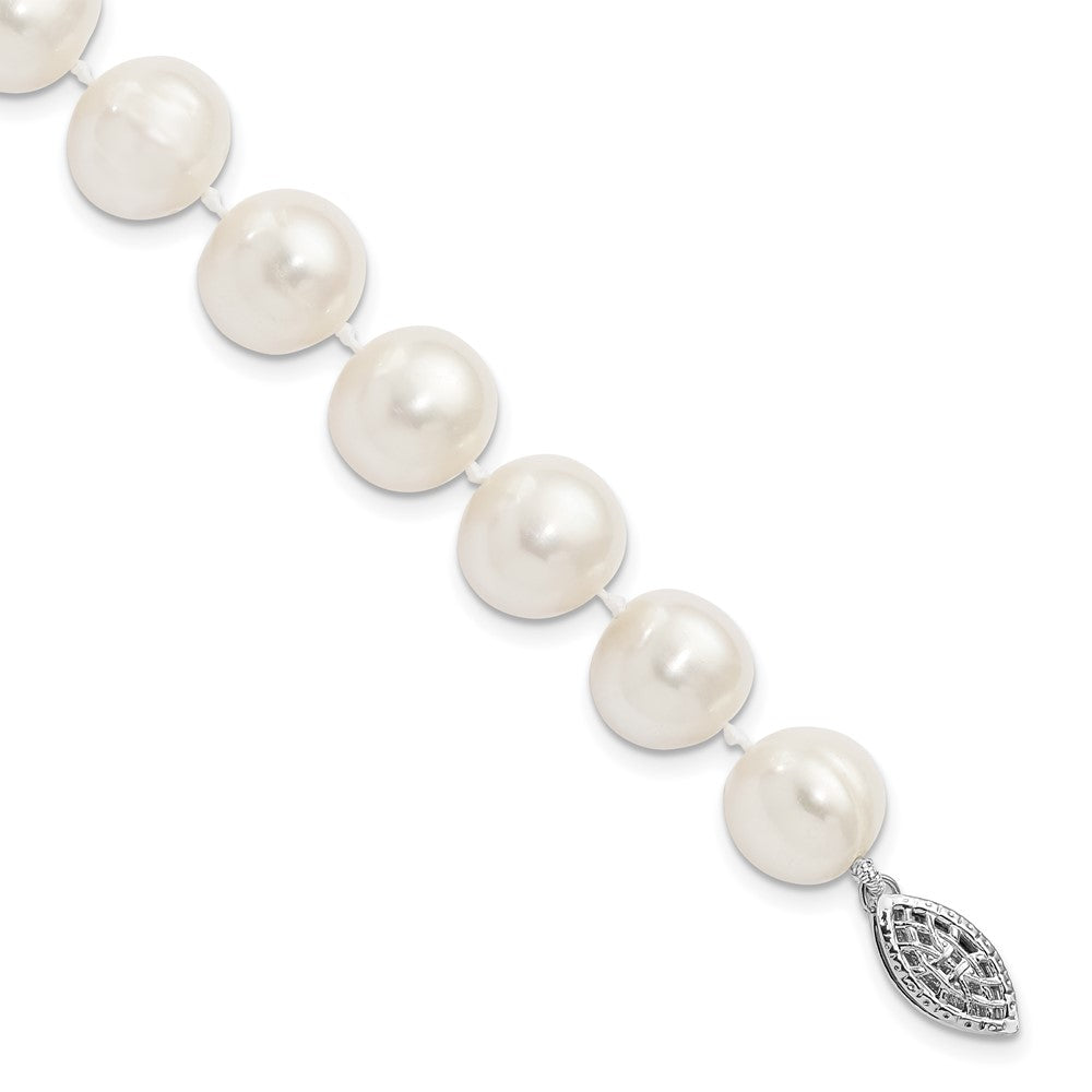 Sterling Silver Rhodium-plated 10-11mm White Near-Round Freshwater Cultured Pearl 7.25 inch Bracelet QH4828-7.25