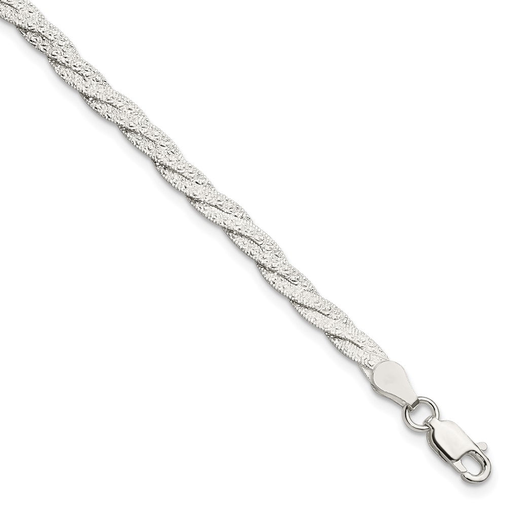 Sterling Silver Fancy Textured Reversible Braided Bracelet QH4926-7.5