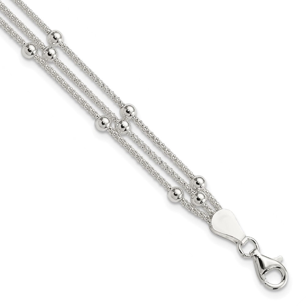 Sterling Silver Polished Beaded 3-strand Bracelet QH4953-7