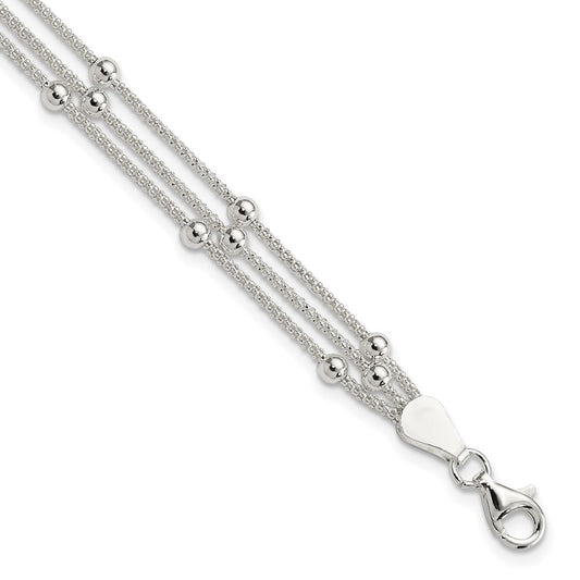 Sterling Silver Polished Beaded 3-strand Bracelet QH4953-7