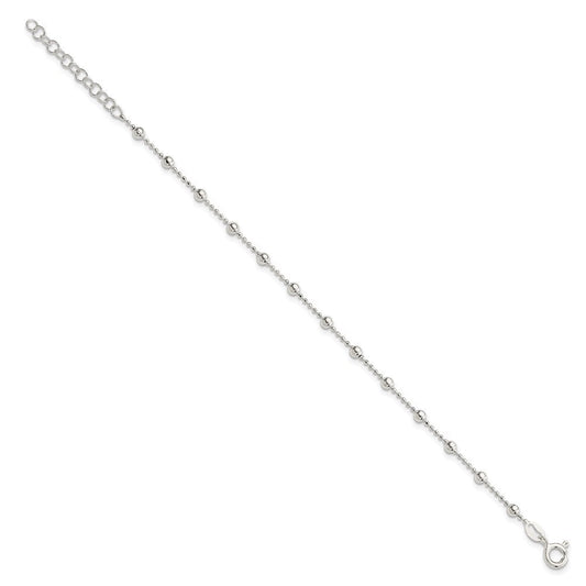 Sterling Silver Polished Beaded 6 Inch with 1 in Ext Bracelet QH4958-7
