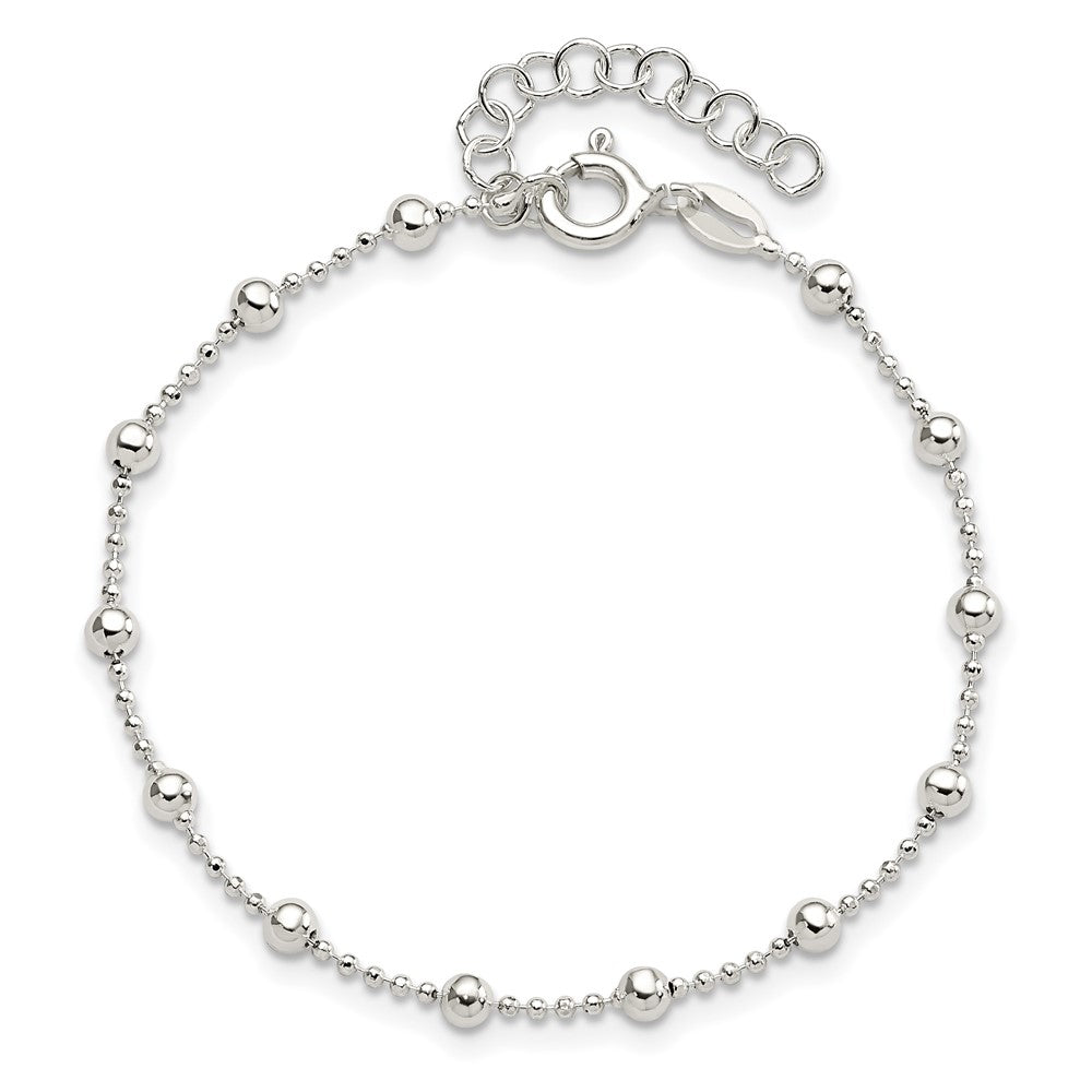 Sterling Silver Polished Beaded 6 Inch with 1 in Ext Bracelet QH4958-7