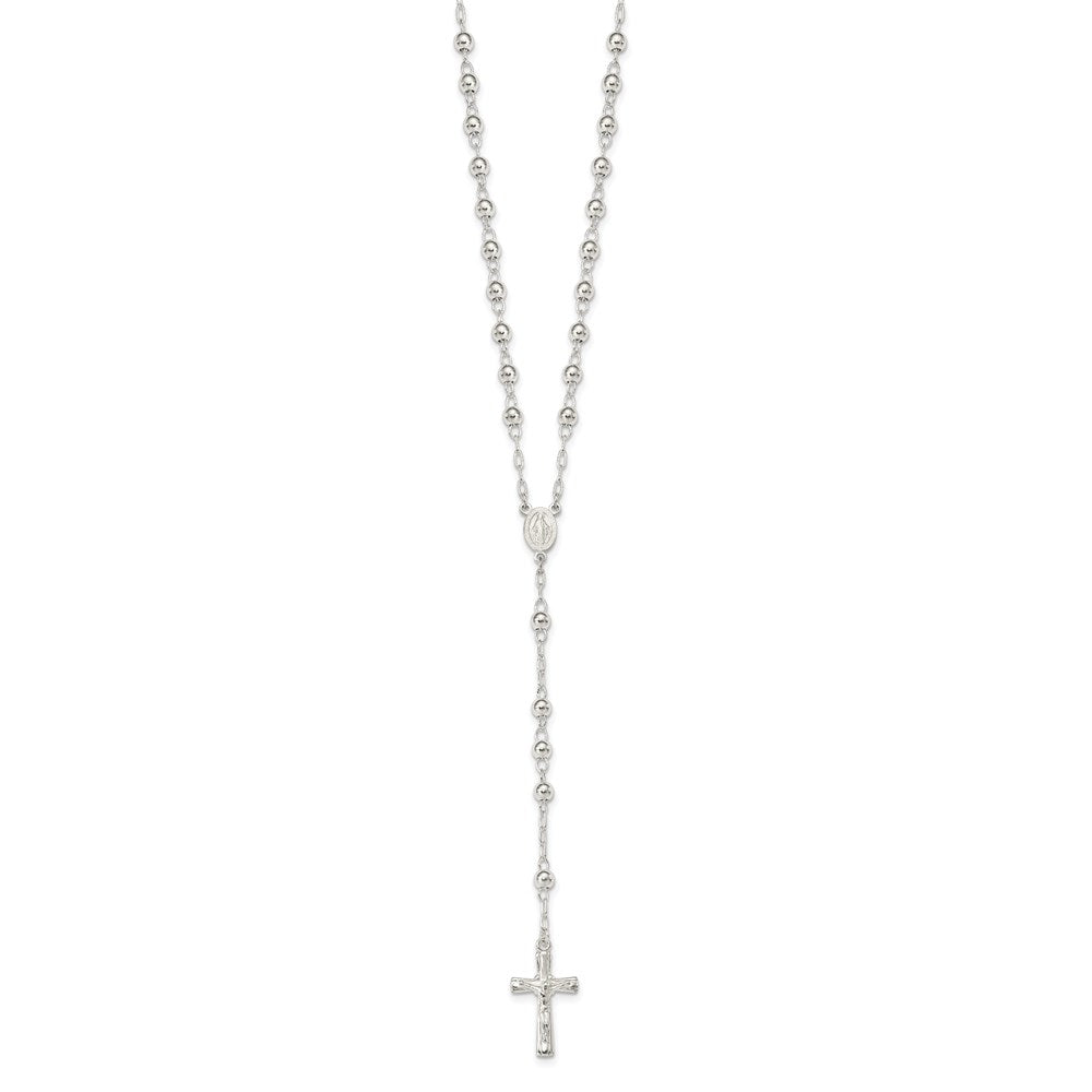 Sterling Silver Polished Rosary 26 inch Necklace QH4988