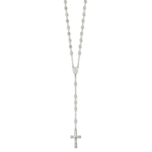 Sterling Silver Polished and Textured Bead Rosary 26 inch Necklace QH4990