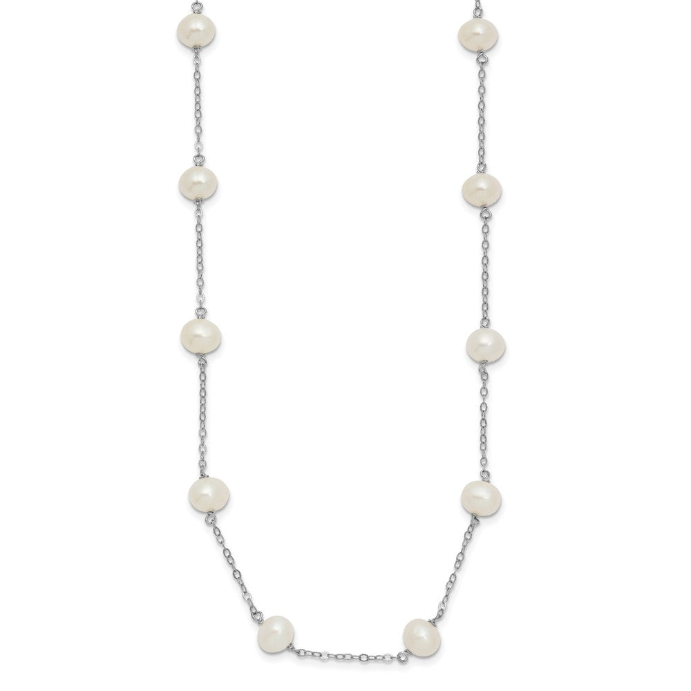 Sterling Silver Rhodium-plated 6-7mm White Near-Round Freshwater Cultured Pearl 14-Station 18 inch NecklaceQH5003