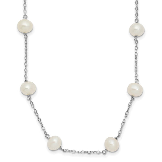 Sterling Silver Rhodium-plated 6-7mm White Near-Round Freshwater Cultured Pearl 12-Station 16 inch NecklaceQH5003