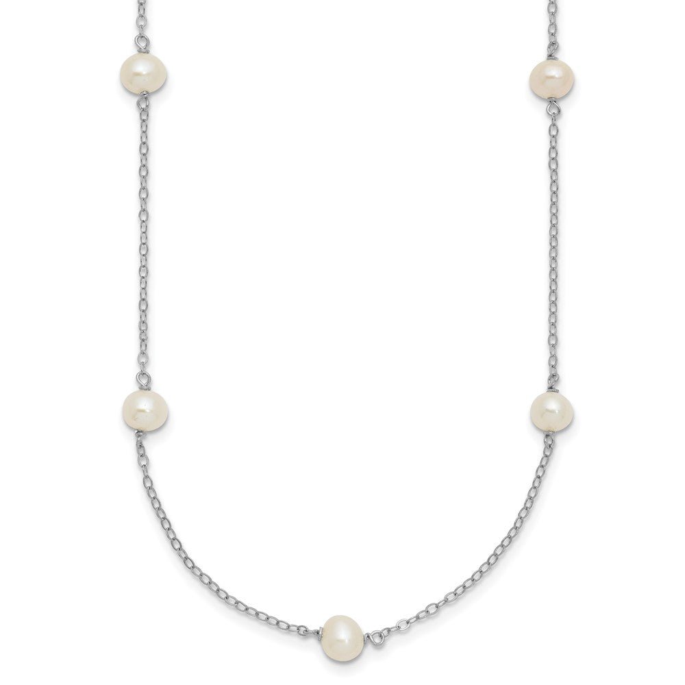Sterling Silver Rhodium-plated 5-6mm White Near-Round Freshwater Cultured Pearl 8-Station 16 inch NecklaceQH5005