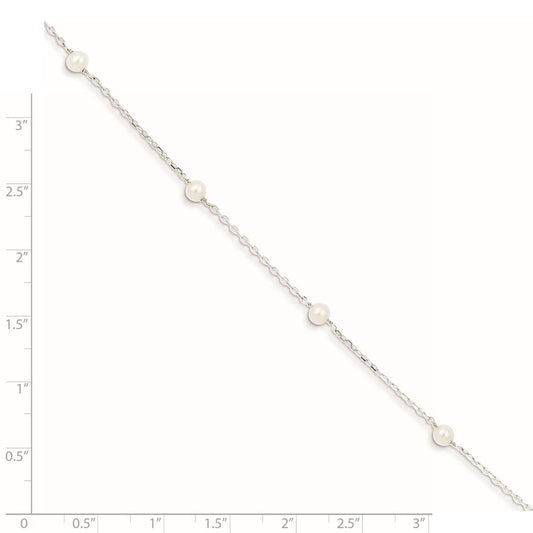 Sterling Silver Rhodium-plated 5-6mm White Round Freshwater Cultured Pearl 5-Station 7 inch Bracelet QH5013-5