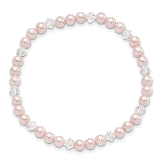 Children's 4mm Pink Shell Bead & Crystal Stretch Bracelet QH5052