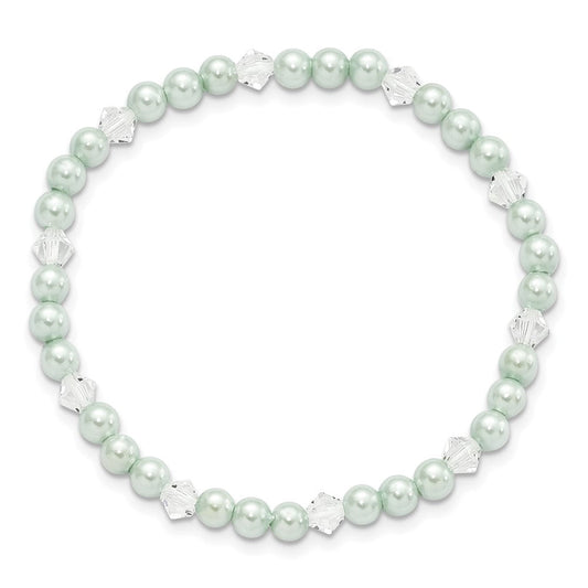 Children's 4mm Green Shell Bead & Crystal Stretch Bracelet QH5054