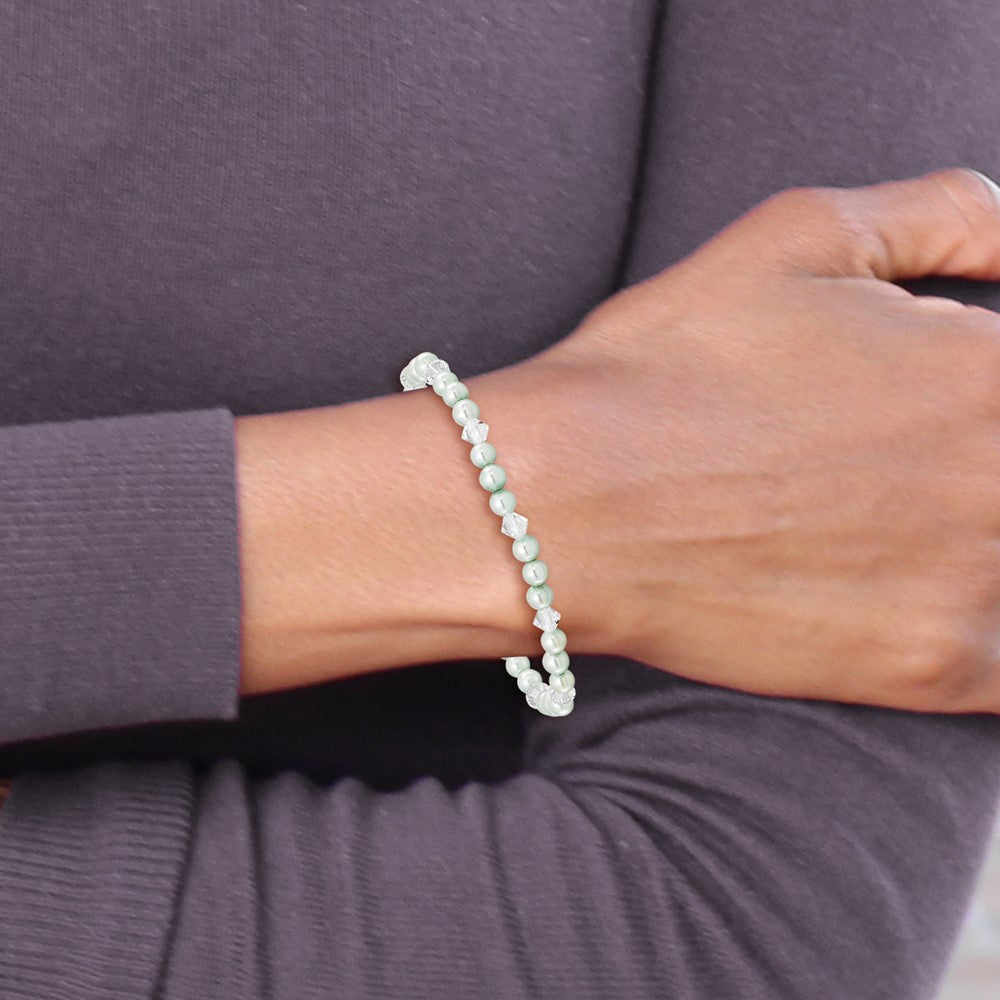 Children's 4mm Green Shell Bead & Crystal Stretch Bracelet QH5054