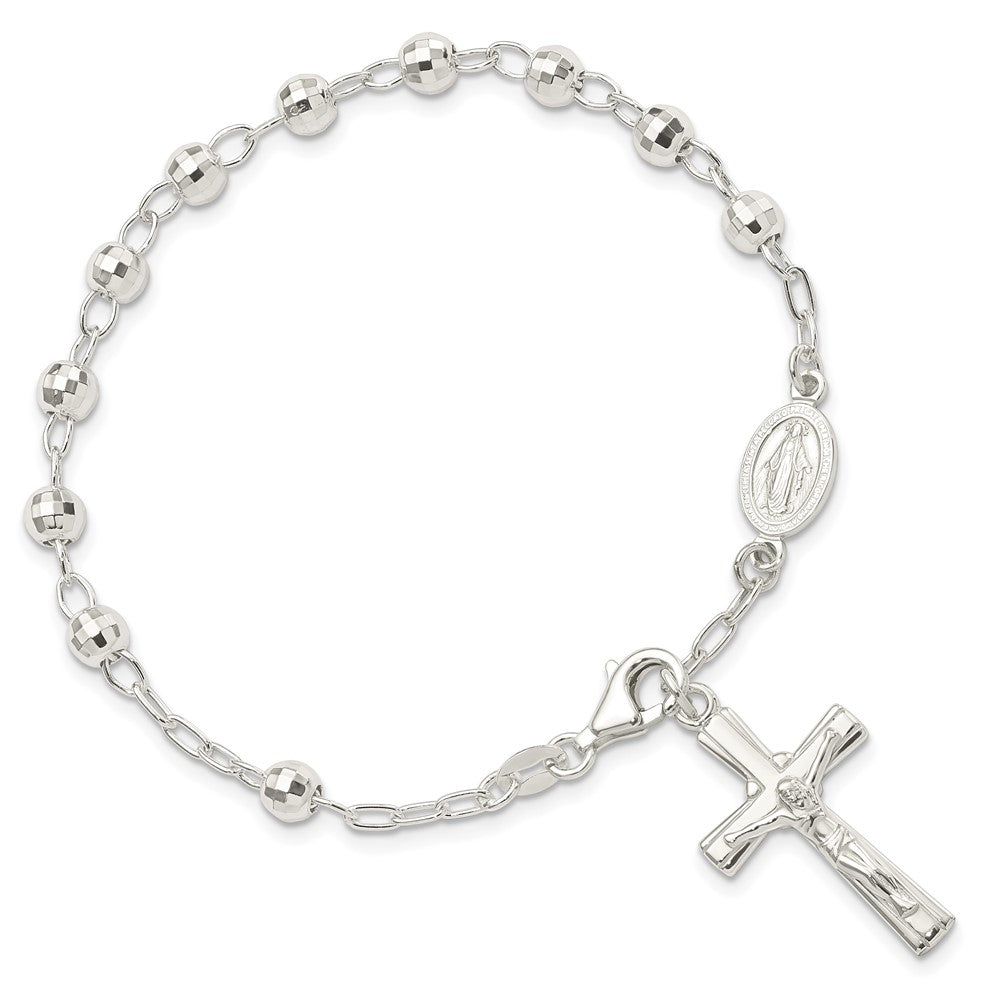 Sterling Silver Polished Beaded Rosary 7.5 inch Bracelet QH5140-7.5