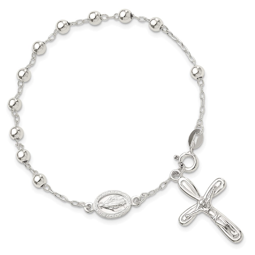 Sterling Silver Polished Beaded Single Decade Rosary 7.5 inch Bracelet QH5142-7.5