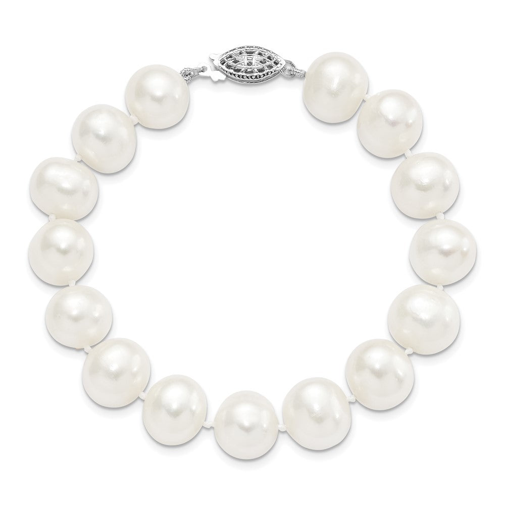 Sterling Silver Rhodium-plated 11-12mm White Near-Round Freshwater Cultured Pearl 7.25 inch Bracelet QH5151-7.25
