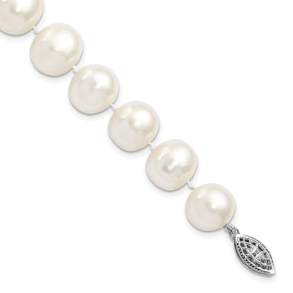 Sterling Silver Rhodium-plated 11-12mm White Near-Round Freshwater Cultured Pearl 7.25 inch Bracelet QH5151-7.25