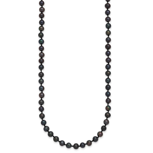 Sterling Silver Rhodium-plated 4-5mm Black Near-Round Freshwater Cultured Pearl 18 inch NecklaceQH5152