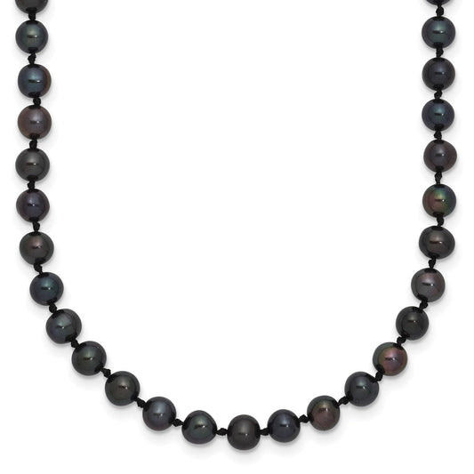 Sterling Silver Rhodium-plated 4-5mm Black Near-Round Freshwater Cultured Pearl 16 inch NecklaceQH5152