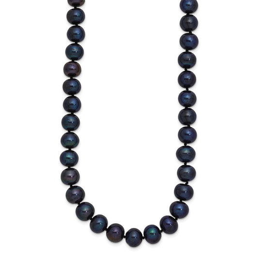 Sterling Silver Rhodium-plated 8-9mm Black Near-Round Freshwater Cultured Pearl 18 inch NecklaceQH5156