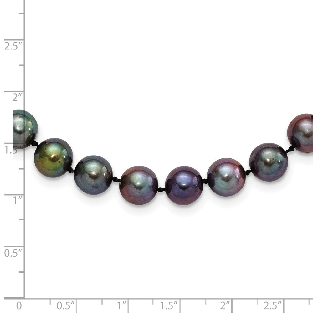 Sterling Silver Rhodium-plated 9-10mm Black Near-Round Freshwater Cultured Pearl 7.25 inch  Bracelet QH5157-7.25