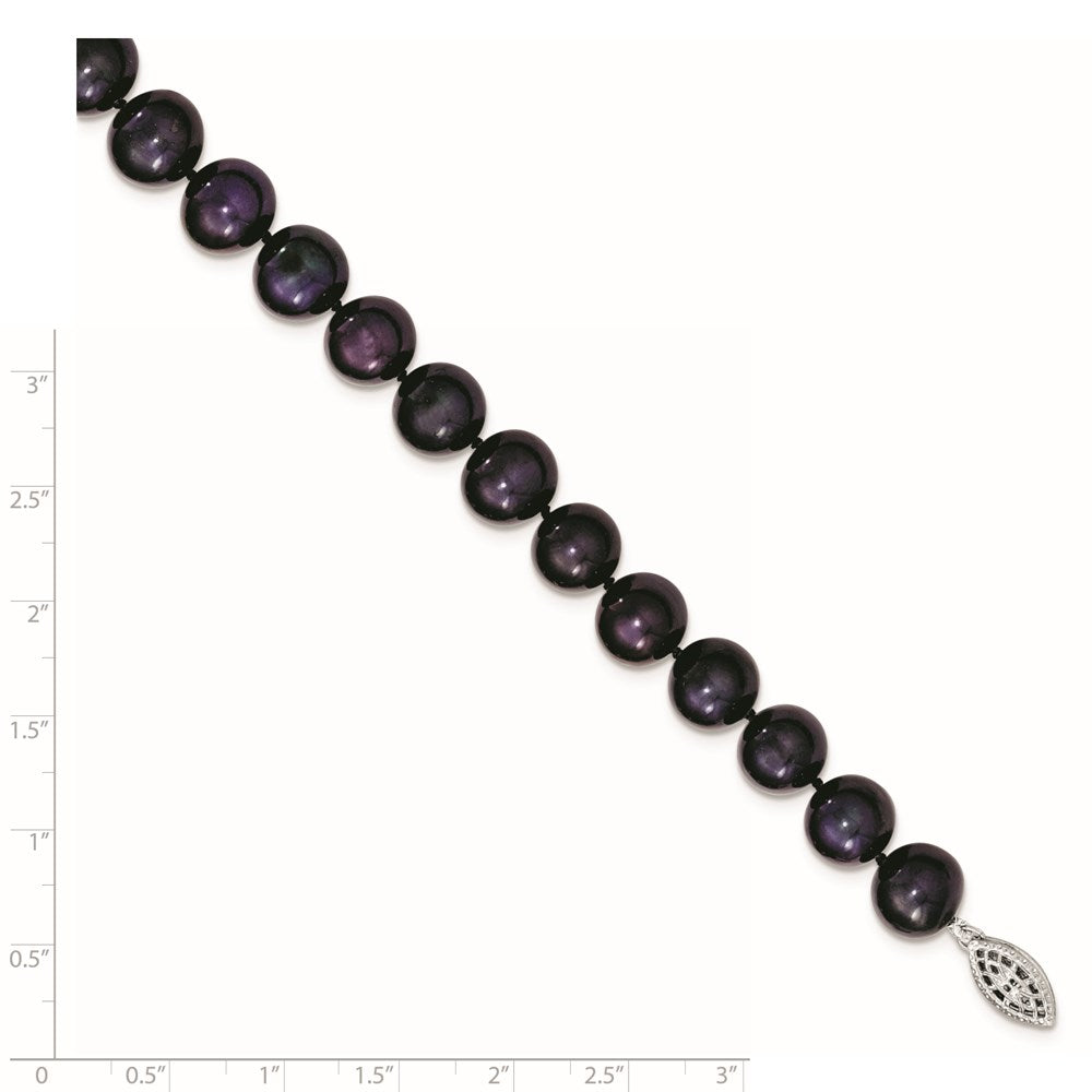 Sterling Silver Rhodium-plated 10-11mm Black Near-Round Freshwater Cultured Pearl 7.25 inch Bracelet QH5158-7.25