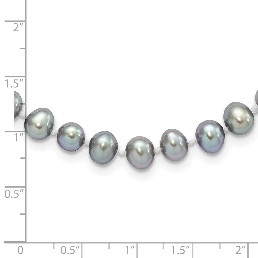 Sterling Silver Rhodium-plated 6-7mm Grey Near-Round Freshwater Cultured Pearl 7.25 inch Bracelet QH5161-7.25