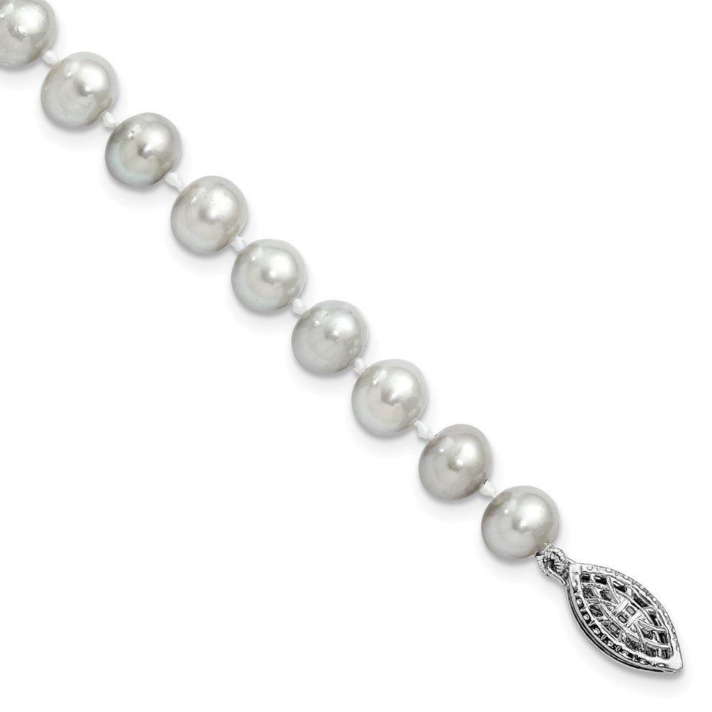 Sterling Silver Rhodium-plated 6-7mm Grey Near-Round Freshwater Cultured Pearl 7.25 inch Bracelet QH5161-7.25