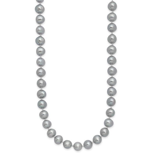 Sterling Silver Rhodium-plated 7-8mm Grey Near-Round Freshwater Cultured Pearl 16 inch NecklaceQH5162