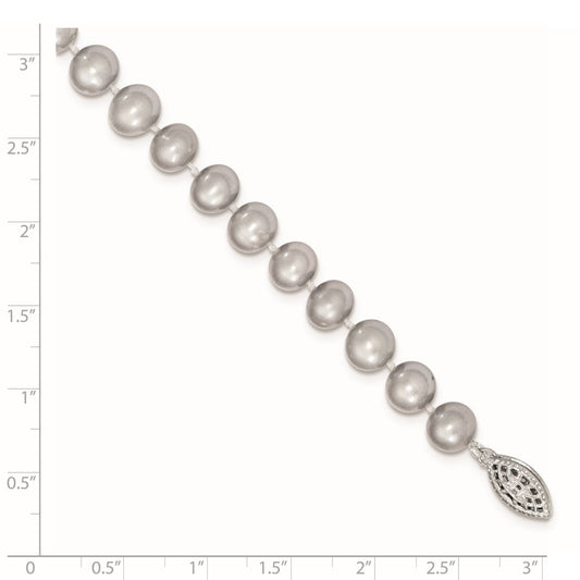 Sterling Silver Rhodium-plated 7-8mm Grey Near-Round Freshwater Cultured Pearl 7.25 inch Bracelet QH5162-7.25