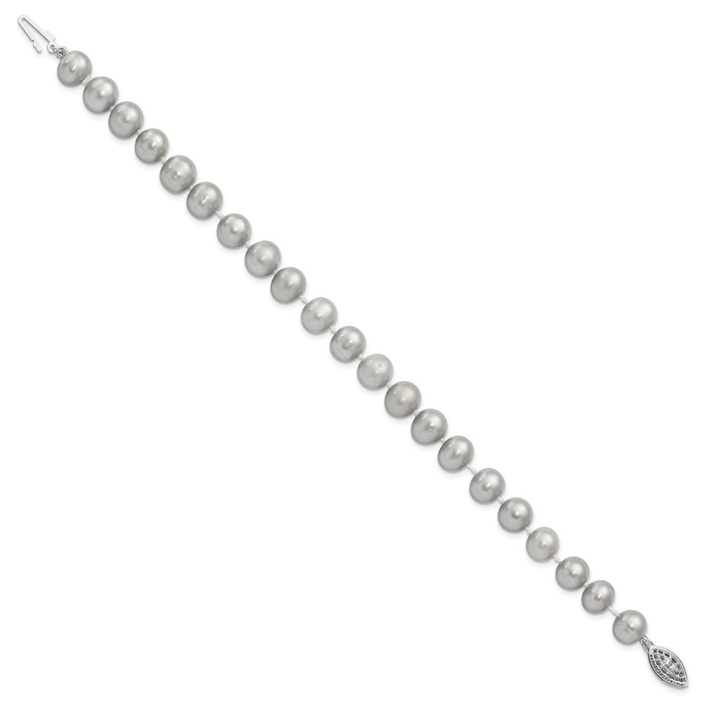 Sterling Silver Rhodium-plated 7-8mm Grey Near-Round Freshwater Cultured Pearl 7.25 inch Bracelet QH5162-7.25