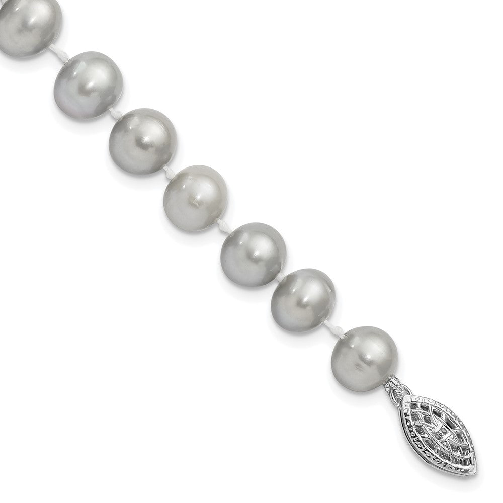 Sterling Silver Rhodium-plated 7-8mm Grey Near-Round Freshwater Cultured Pearl 7.25 inch Bracelet QH5162-7.25