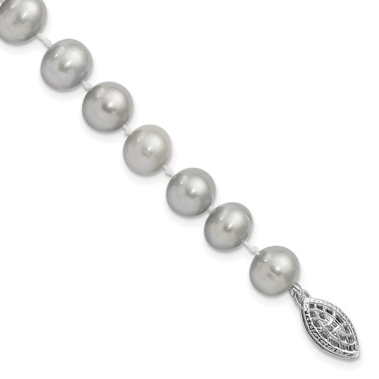 Sterling Silver Rhodium-plated 7-8mm Grey Near-Round Freshwater Cultured Pearl 7.25 inch Bracelet QH5162-7.25
