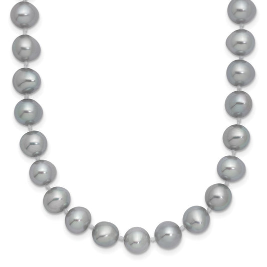 Sterling Silver Rhodium-plated 7-8mm Grey Near-Round Freshwater Cultured Pearl 24 inch NecklaceQH5162