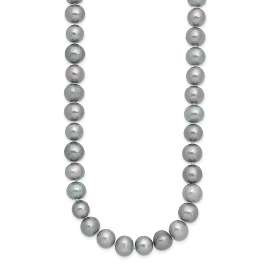 Sterling Silver Rhodium-plated 8-9mm Grey Near-Round Freshwater Cultured Pearl 20 inch NecklaceQH5163