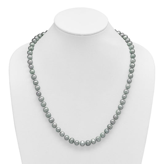 Sterling Silver Rhodium-plated 8-9mm Grey Near-Round Freshwater Cultured Pearl 24 inch NecklaceQH5163