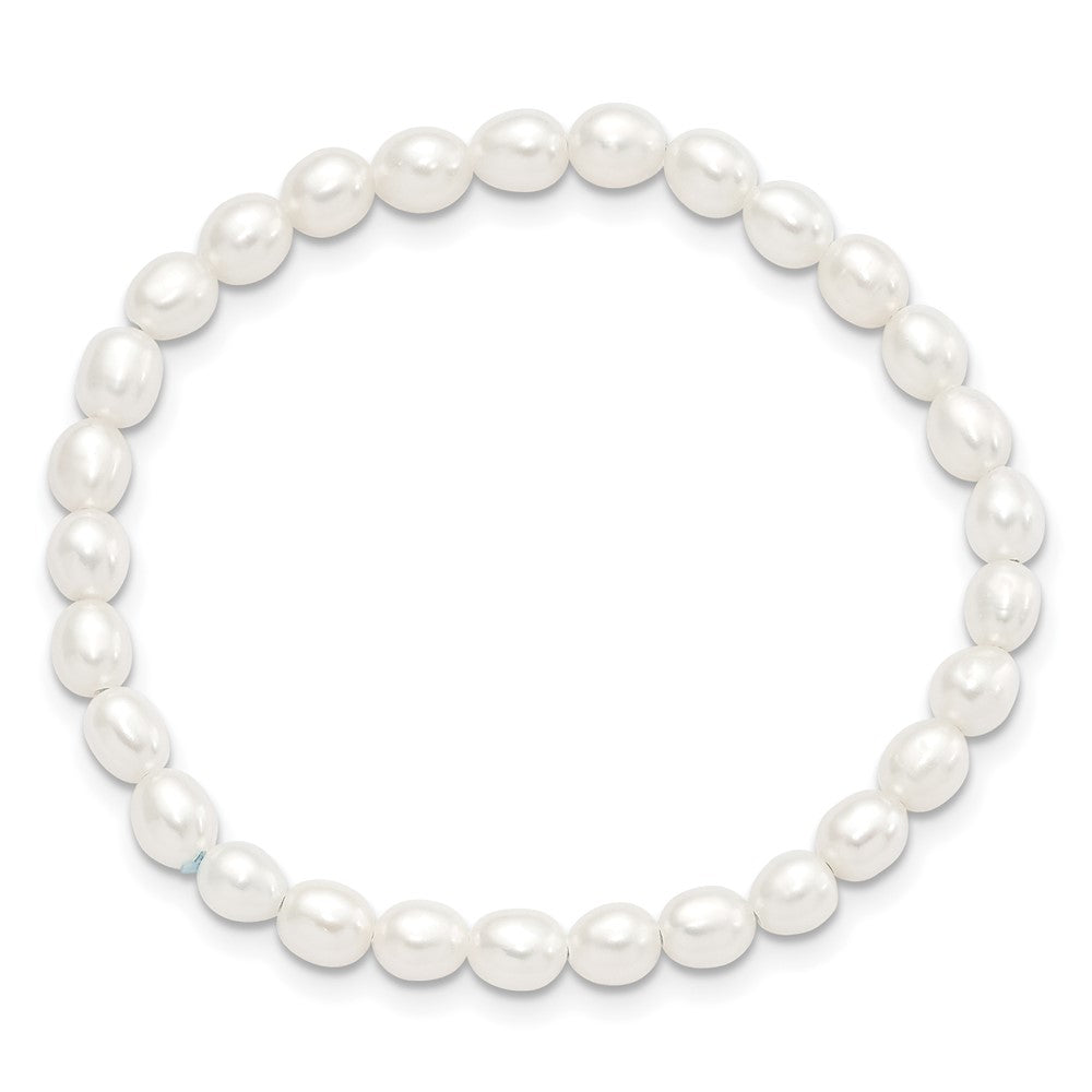 Children's 4-5mm White Rice Freshwater Cultured Pearl Stretch Bracelet QH5278