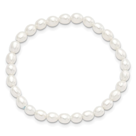 Children's 4-5mm White Rice Freshwater Cultured Pearl Stretch Bracelet QH5278