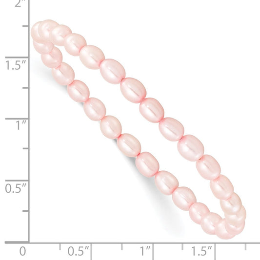 Children's 4-5mm Pink Rice Freshwater Cultured Pearl Stretch Bracelet QH5279