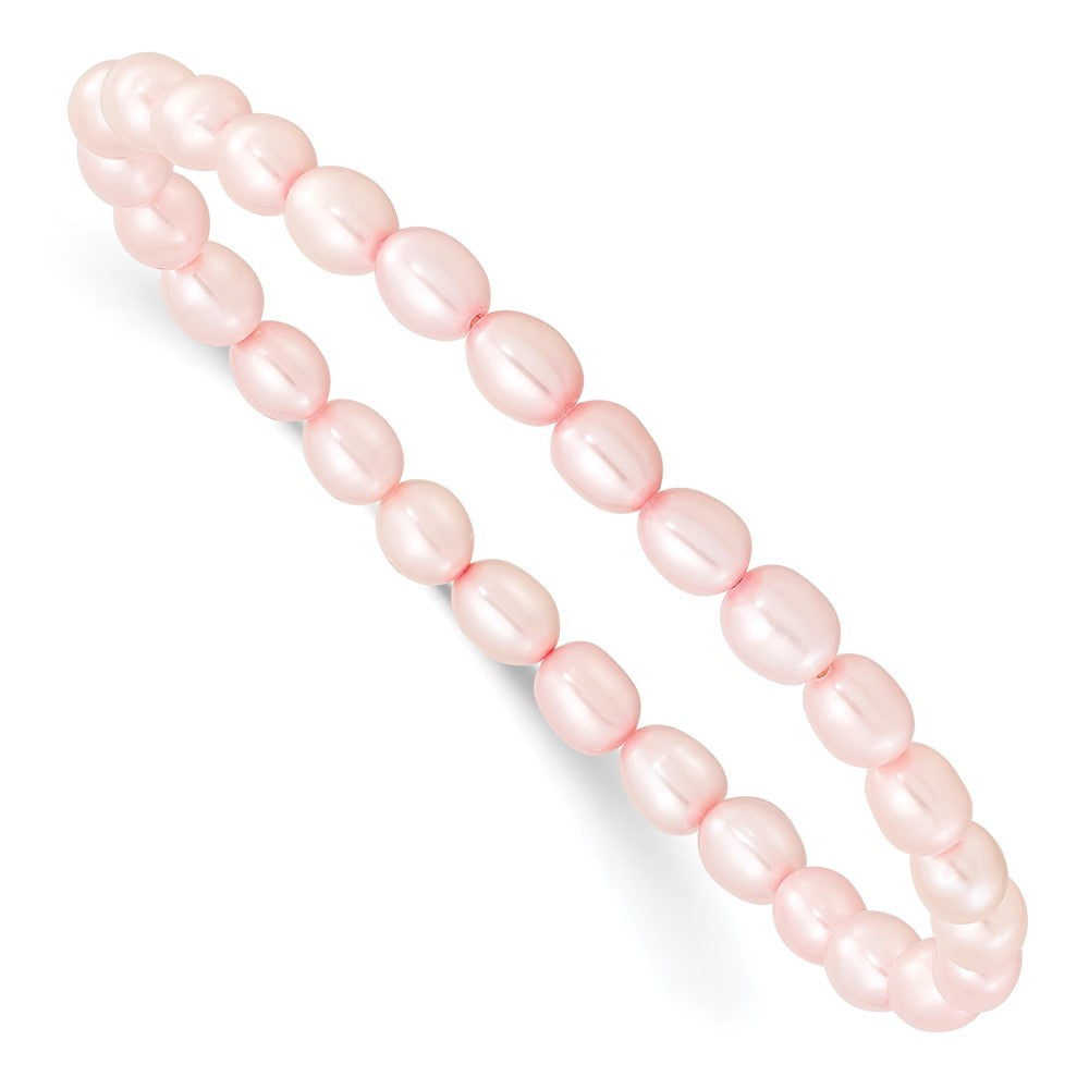 Children's 4-5mm Pink Rice Freshwater Cultured Pearl Stretch Bracelet QH5279