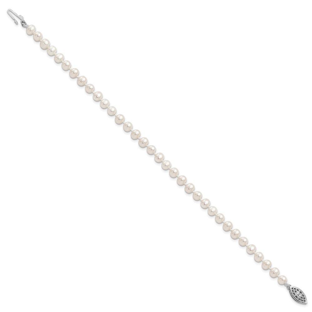 Sterling Silver Rhodium-plated 4-5mm White Near Round Freshwater Cultured Pearl 8.25 inch Bracelet QH5311-7.25