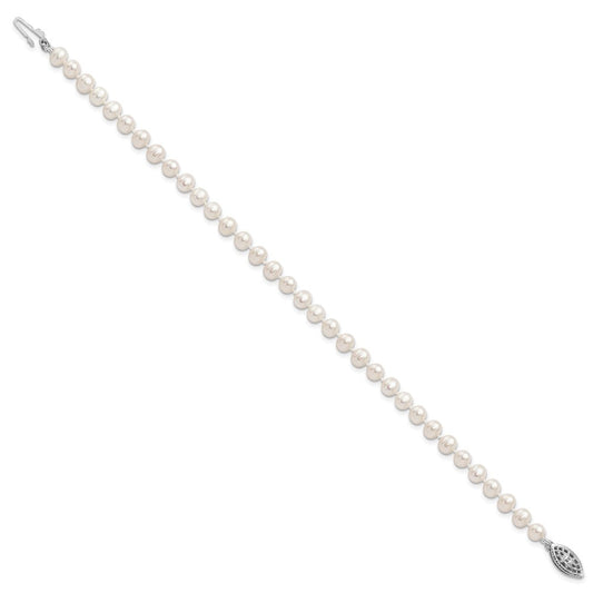 Sterling Silver Rhodium-plated 4-5mm White Near Round Freshwater Cultured Pearl 8.25 inch Bracelet QH5311-7.25