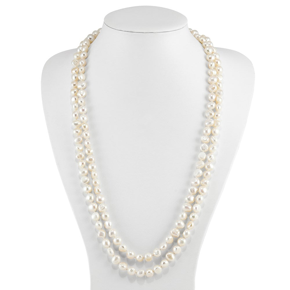 9-10mm White Baroque Freshwater Cultured Pearl Slip-on Endless 64 inch Necklace QH5320