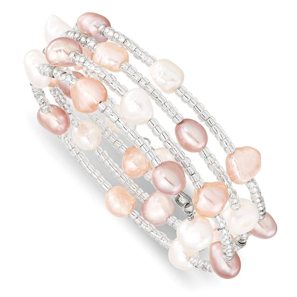 6-7mm Multicolored Baroque Freshwater Cultured Pearl and Glass Beaded Wrap Bracelet QH5345