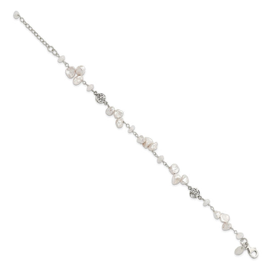 Sterling Silver FWC Keshi Pearl w/Moonstone 1in Ext. Fancy Bracelet QH5361-7.5