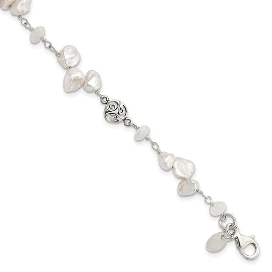 Sterling Silver FWC Keshi Pearl w/Moonstone 1in Ext. Fancy Bracelet QH5361-7.5