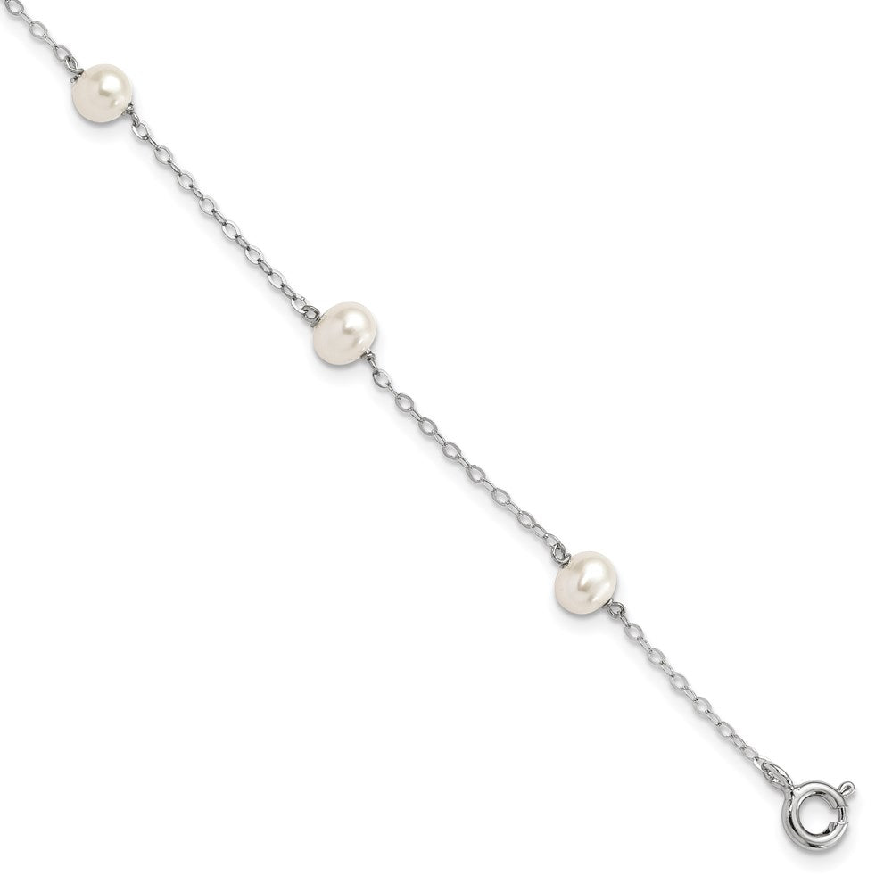 Sterling Silver Rhodium-plated 4-5mm White Semi-Round Freshwater Cultured Pearl 5-Station 7 inch Bracelet QH5370-7