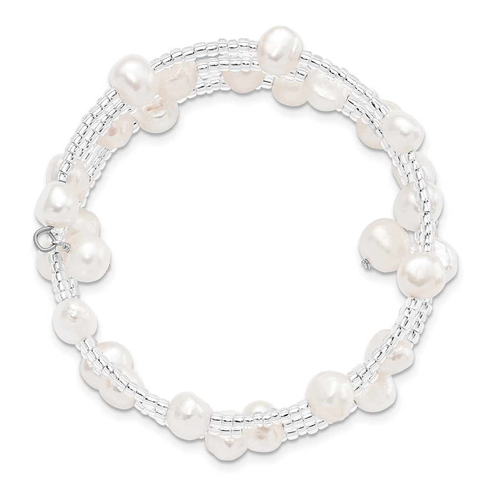 7-8mm White Baroque Freshwater Cultured Pearl and Glass Beaded Wrap Bracelet QH5397