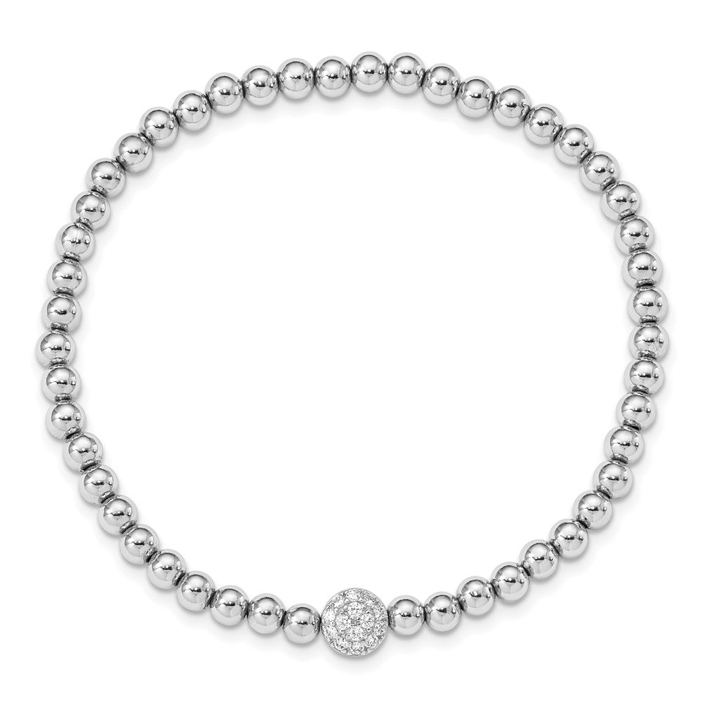 Sterling Silver Rhodium-plated Polished Beaded CZ Stretch Bracelet QH5455