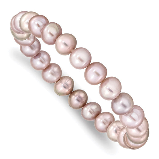 8-9mm Pink Near-round Freshwater Cultured Pearl Stretch Bracelet QH5458