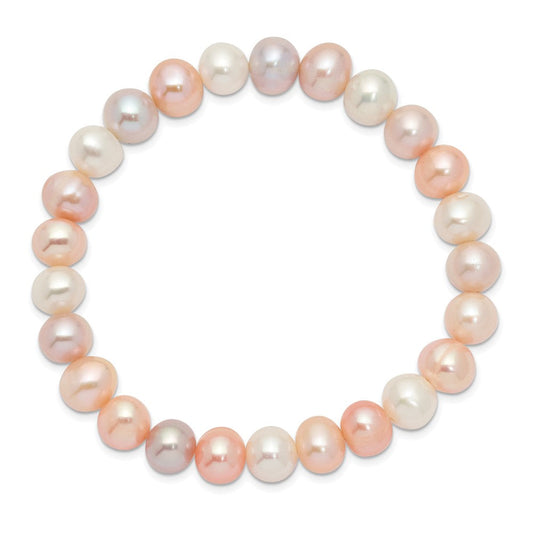 8-9mm White, Pink and Purple Near-Round Freshwater Cultured Pearl Stretch Bracelet QH5465