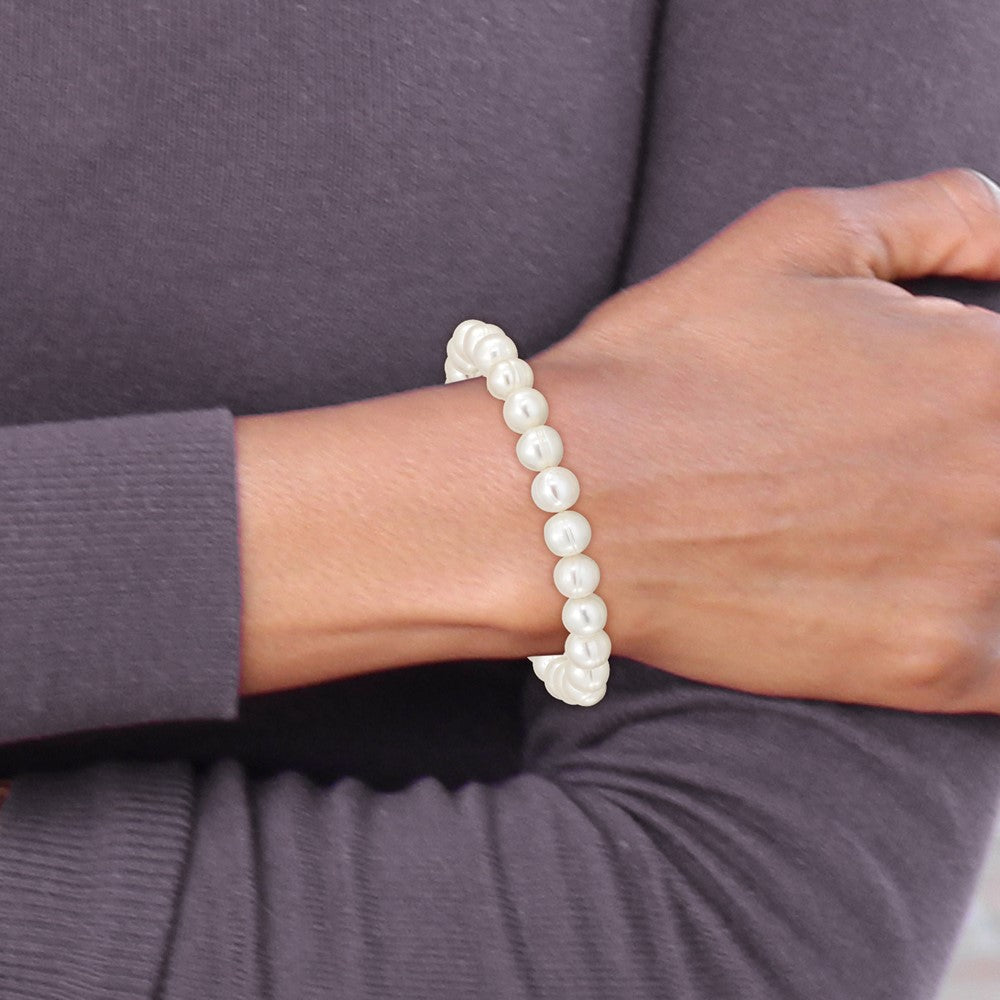Madi K 5-6mm White Semi-Round Freshwater Cultured Pearl Children's Stretch Bracelet QH5566